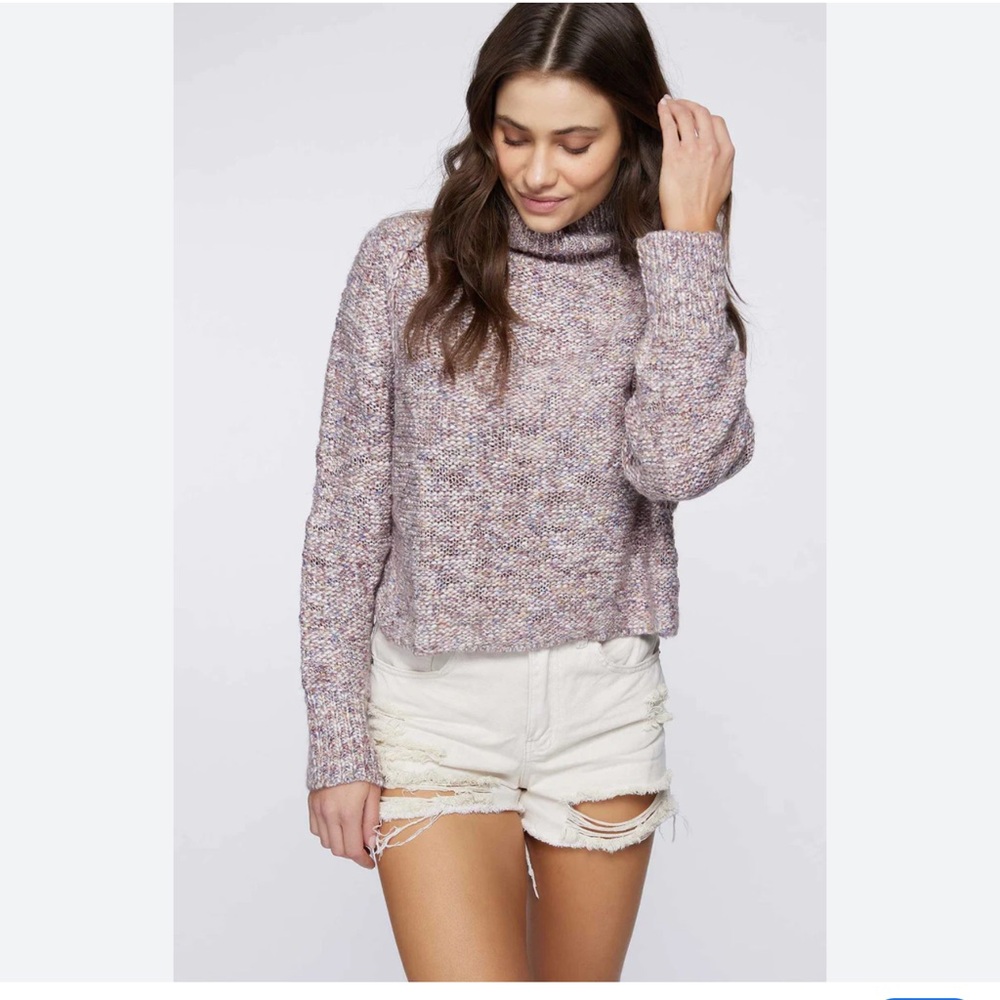 O’Neill Floris earth tone, mock neck, marled cropped sweater, S